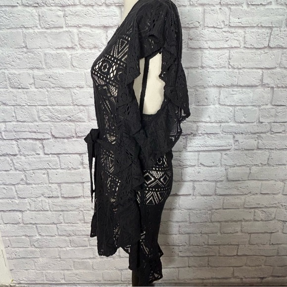 Boho Soul Black Lace Ruffle Waist Tie Coverup, NWT - Picture 5 of 15